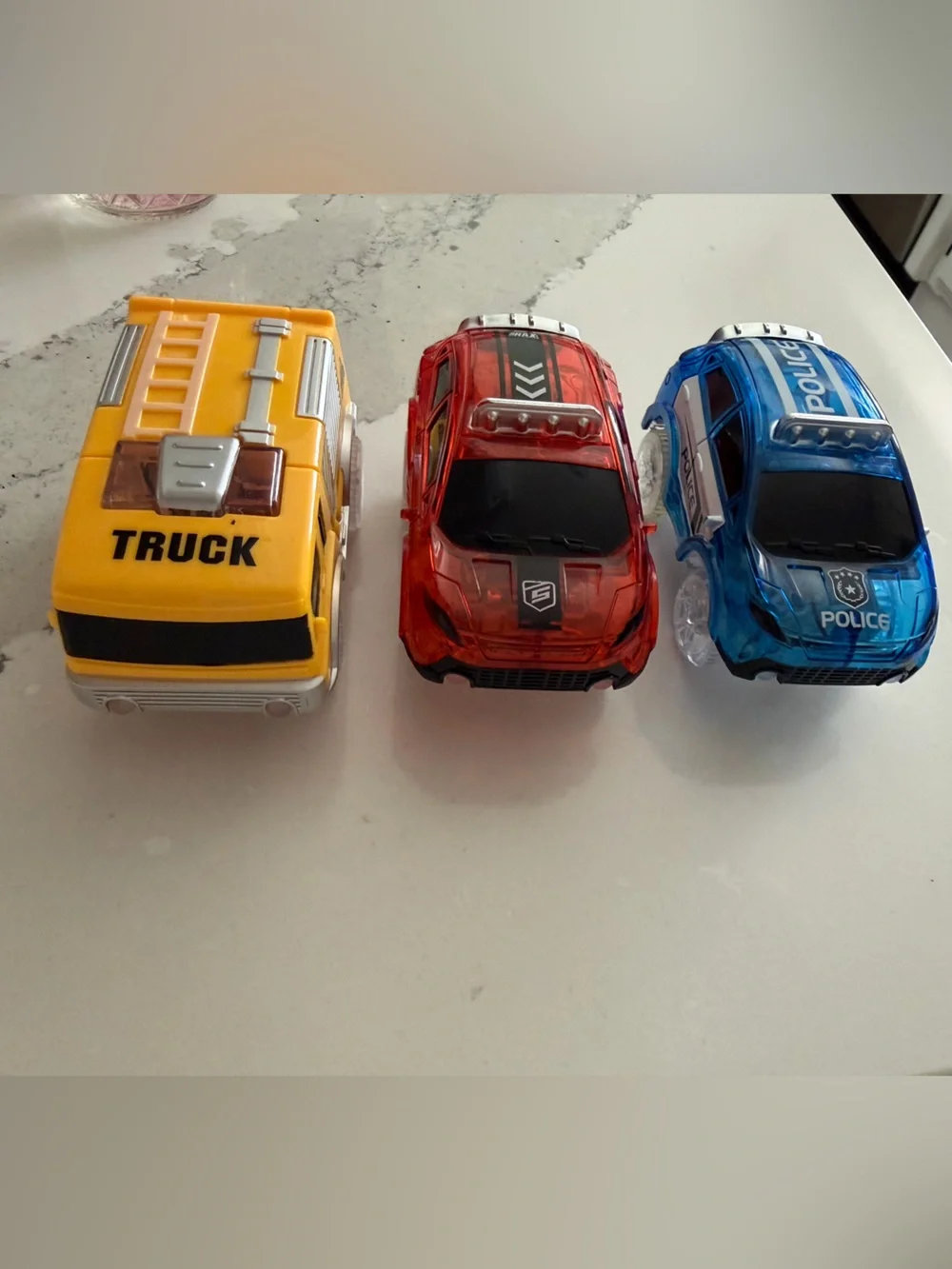 Flexible car tracks with 3 battery powered toy cars